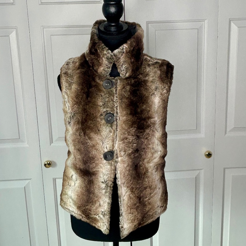 Firetrap Faux Fur Vest in Brown & Cream Size M
